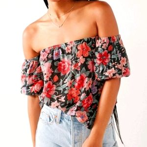 Kimchi Blue Boho Floral Puffed Sleeve Top